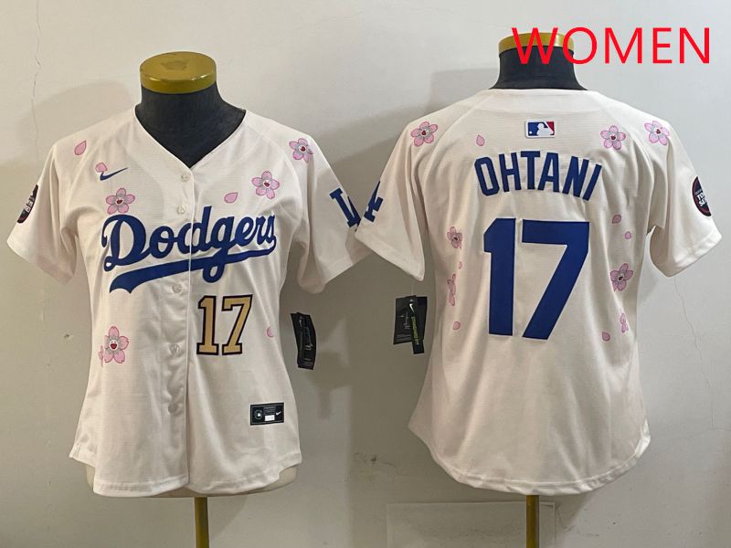 Women Los Angeles Dodgers #17 Ohtani Cream Sakura Edition 2025 Nike MLB Jersey style 6